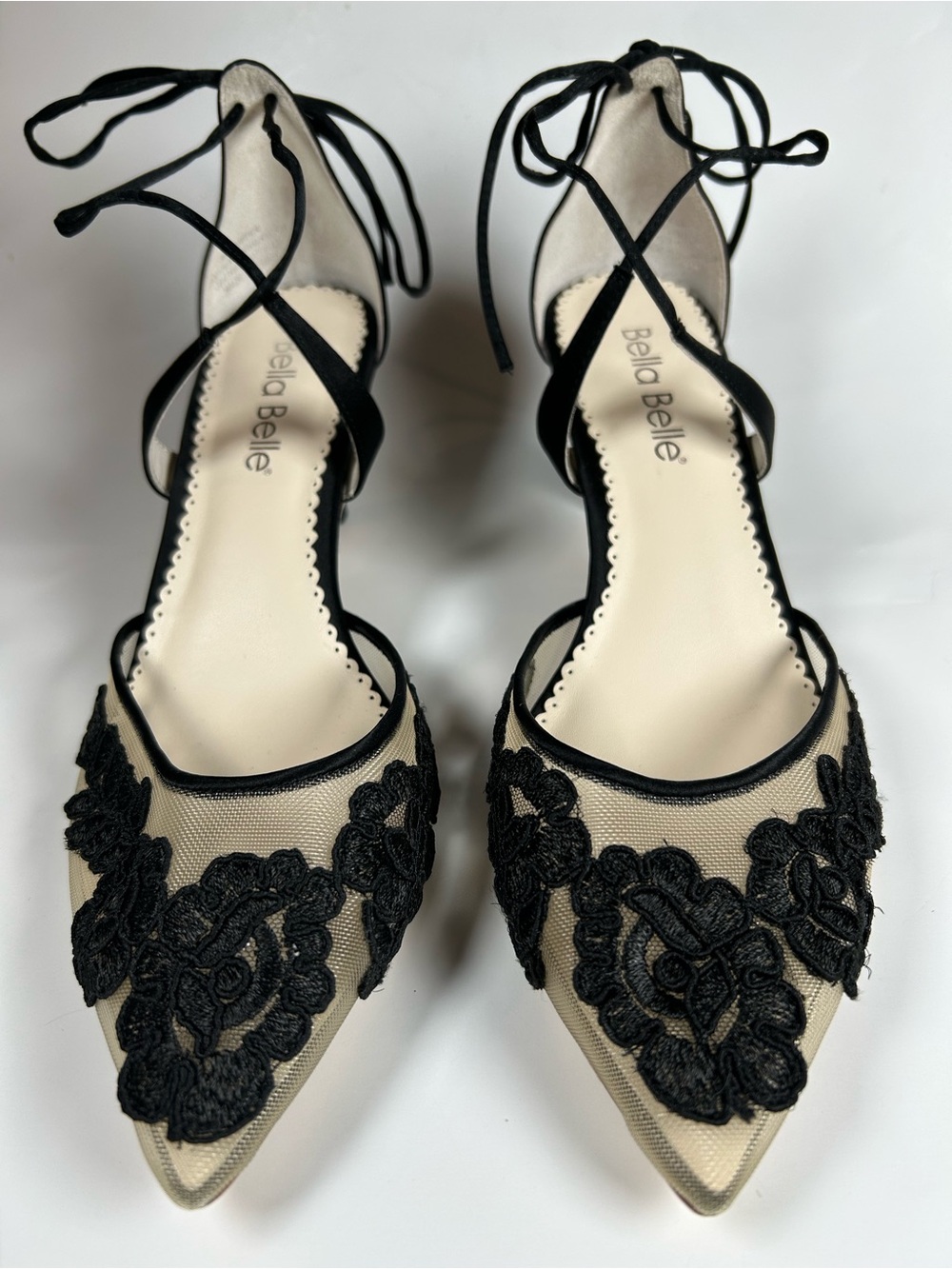 Bella Belle Amelia Black Lace Mesh Kitten Heels Size 8